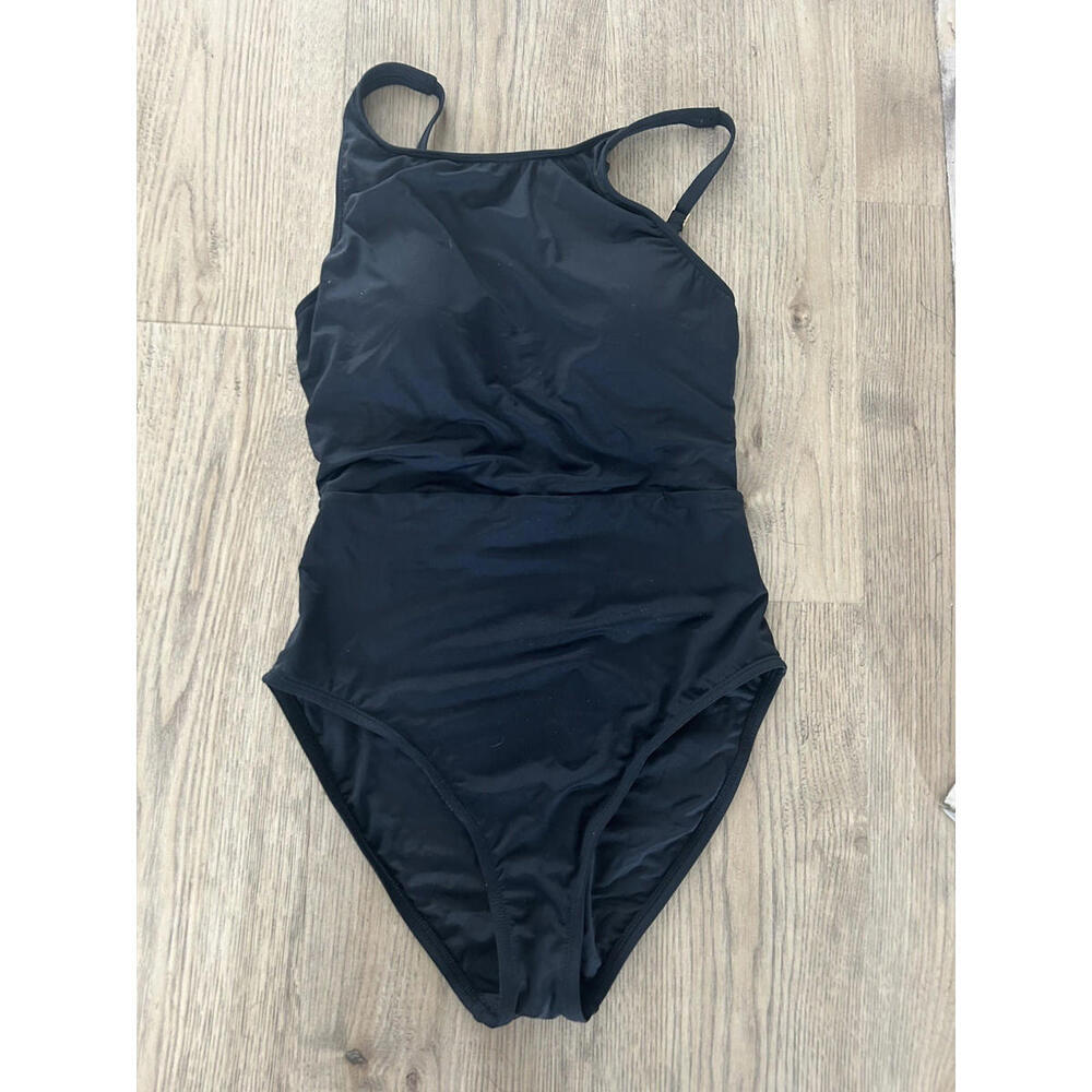 La Blanca Black High Neck Cross Back One Piece Swimsuit Size 8